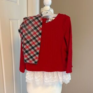 Red Plaid Kids Top with Lace Hem